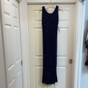 Sleeveless Navy Beaded Maxi Dress